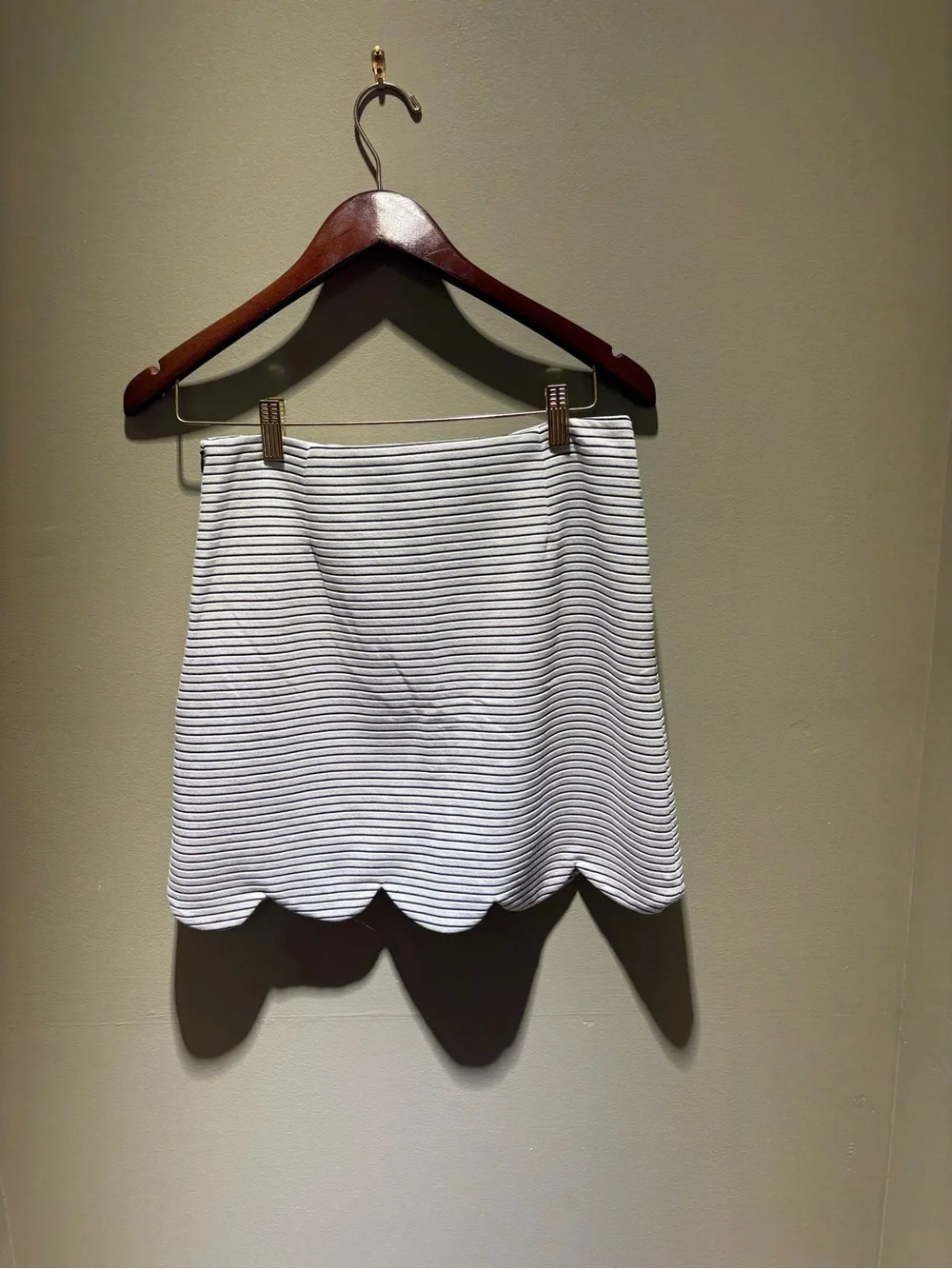 Aqua Black & White Striped Scallop Hem Mini Skirt
